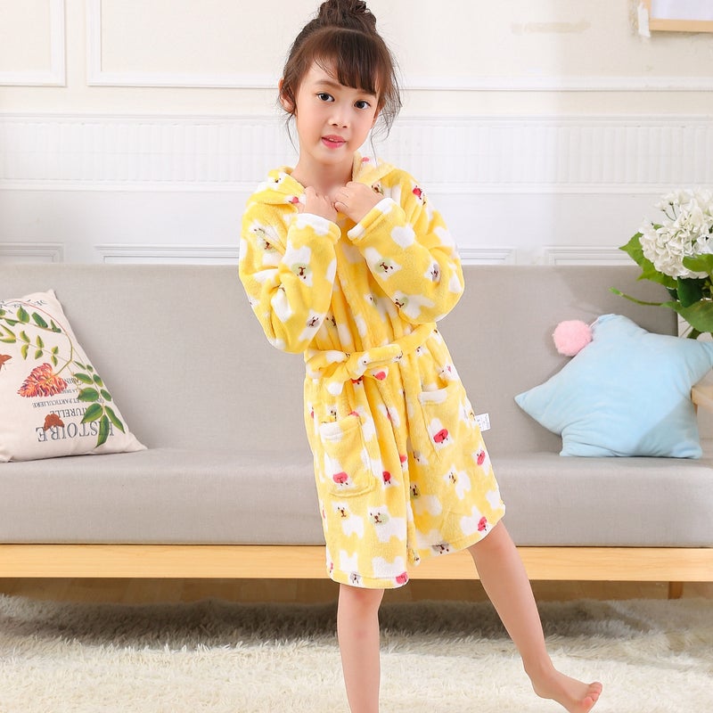 Children'S Nightgown Boys And Girls Baby Spring Autumn Winter Bathrobe Pajamas Cartoon Flannel Hooded Children'S Clothing Home Clothing - Image 1